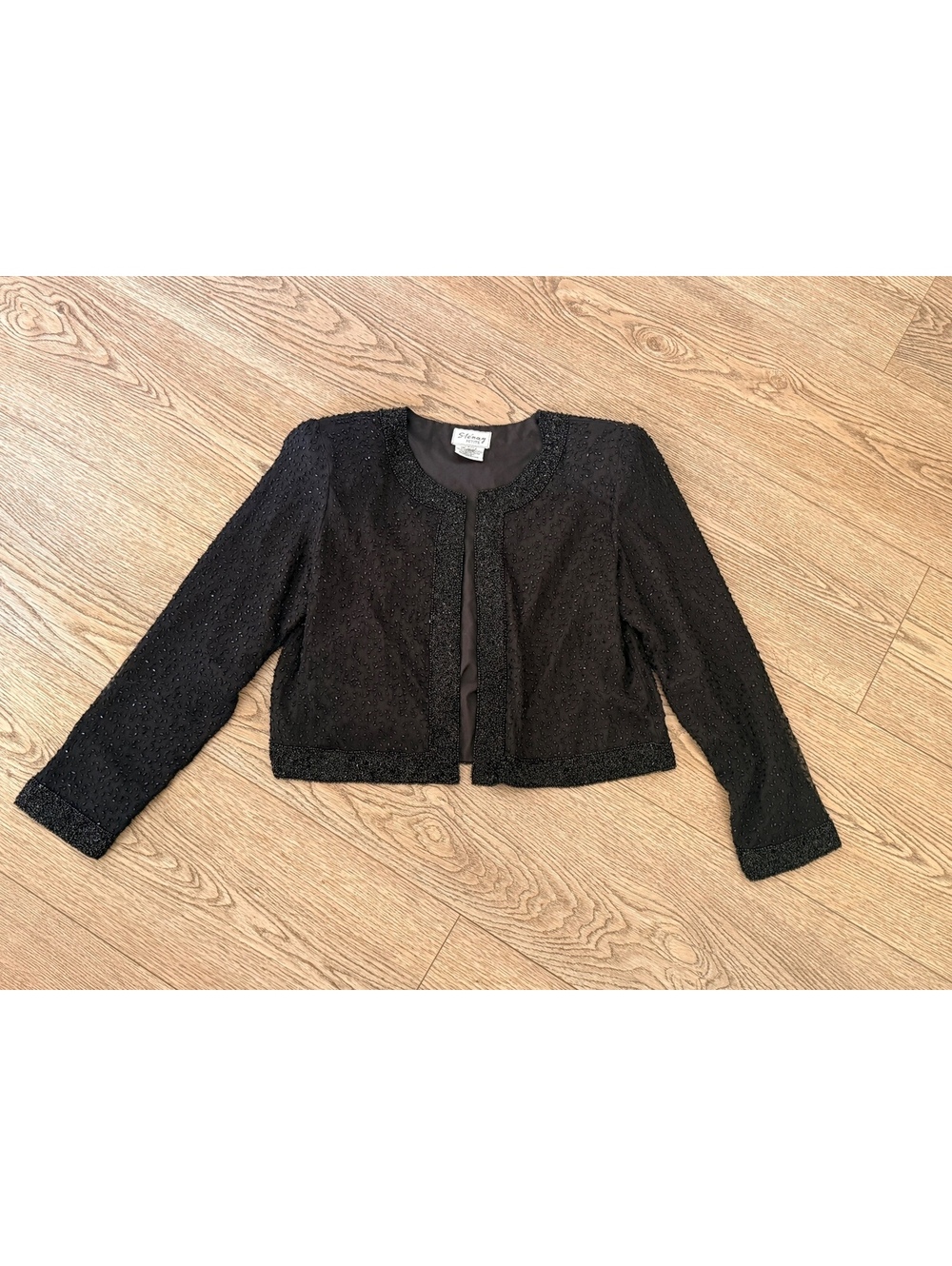 Vintage Stenay Petite Black Beaded Silk Cropped Evening Jacket Bolero PM